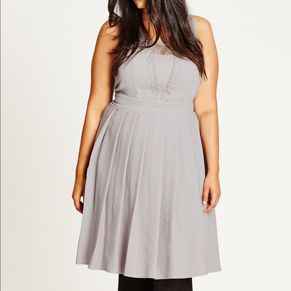 City Chic Dress Eyelash trim - grey/dove -M